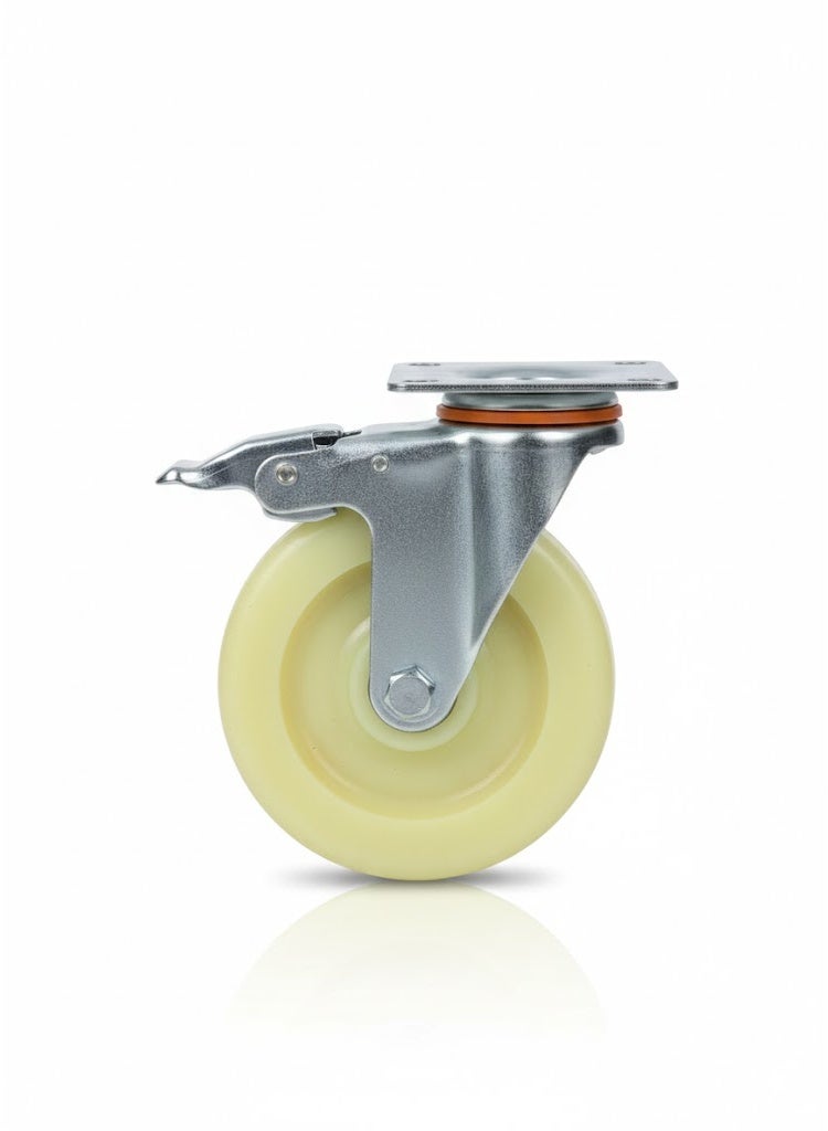 5" High Quality Material Handling Equipment Heavy Duty Nylon Caster Wheels pack of 4 Pcs 2 With Brakes and 2 Without Brakes - Image 3